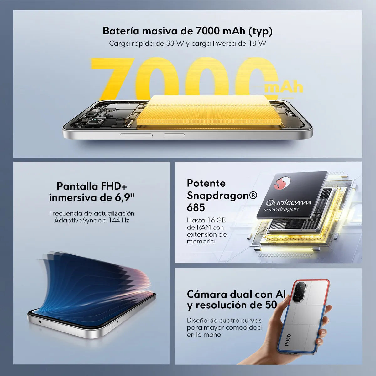 Xiaomi POCO M7 (8GB / 256GB) – Negro / Azul